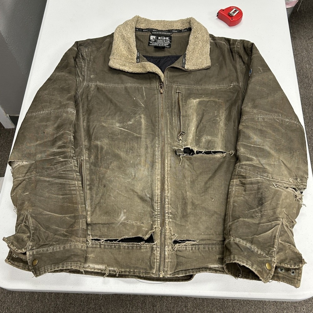 Kuhl Jacket Mens L Brown Distressed Sherpa Collar Quilted Lining